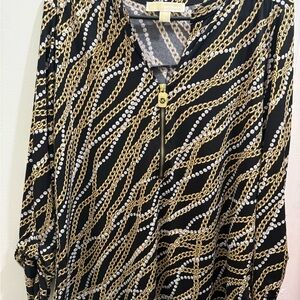 Michael Kors Black and Gold Chain Print Blouse